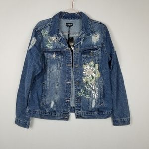 Bebe Distressed Denim Jacket - Size Medium